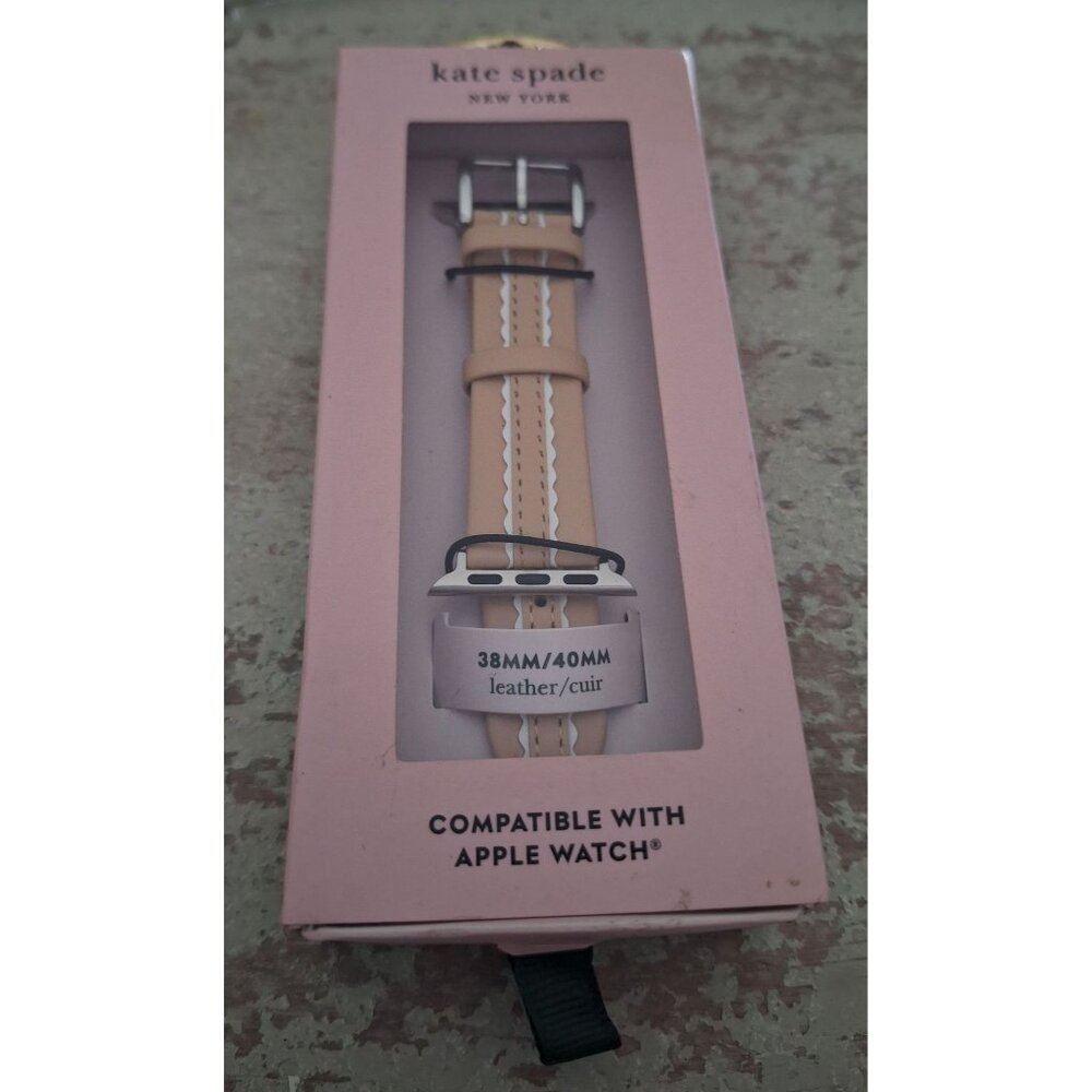 kate spade Tan Leather Apple Watch Band with White Stitching